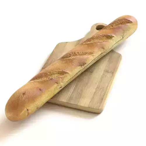 Baguette Lowpoly french bread on cutting board