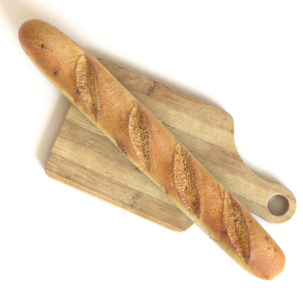 Baguette Lowpoly french bread on cutting board Low-poly 3D model_2