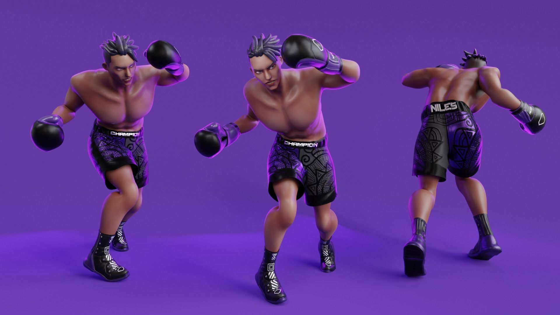 Low Poly Boxer - MMA Fighter - Niles Low-poly 3D model_7