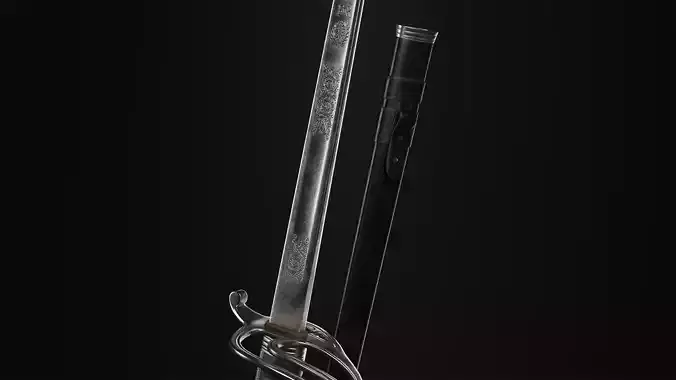 British Officer Sword WW1 Sheath Ralistic Historical Asset PBR