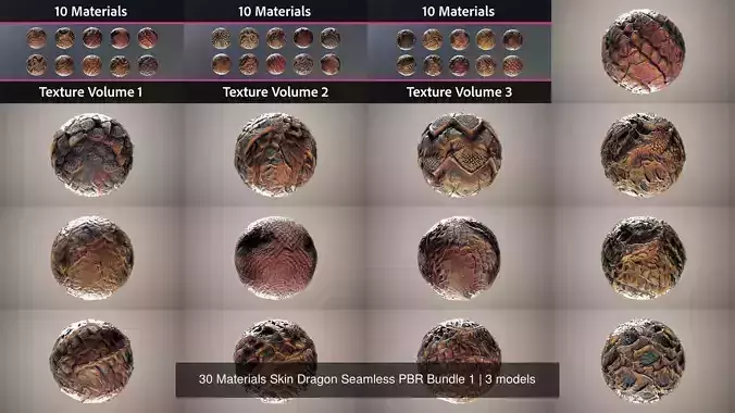 30 Materials Skin Dragon Seamless PBR Bundle 1