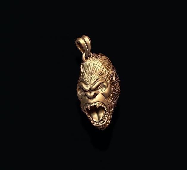 Angry Gorilla basrelief pendant 3D print model_2