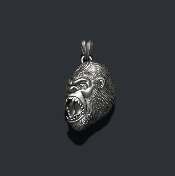 Angry Gorilla basrelief pendant 3D print model_3