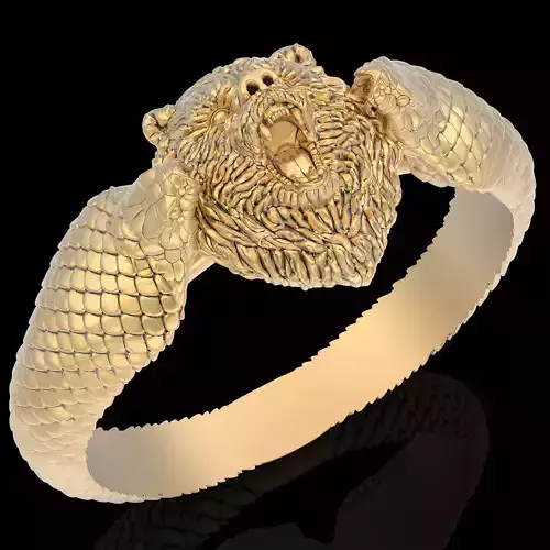 Bear snake ring silver gold printable jewelry 3D model