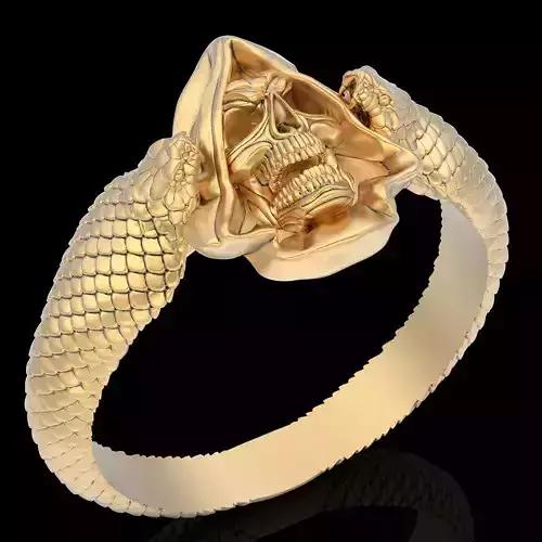 Skull gown snake ring gold printable jewelry 3D model