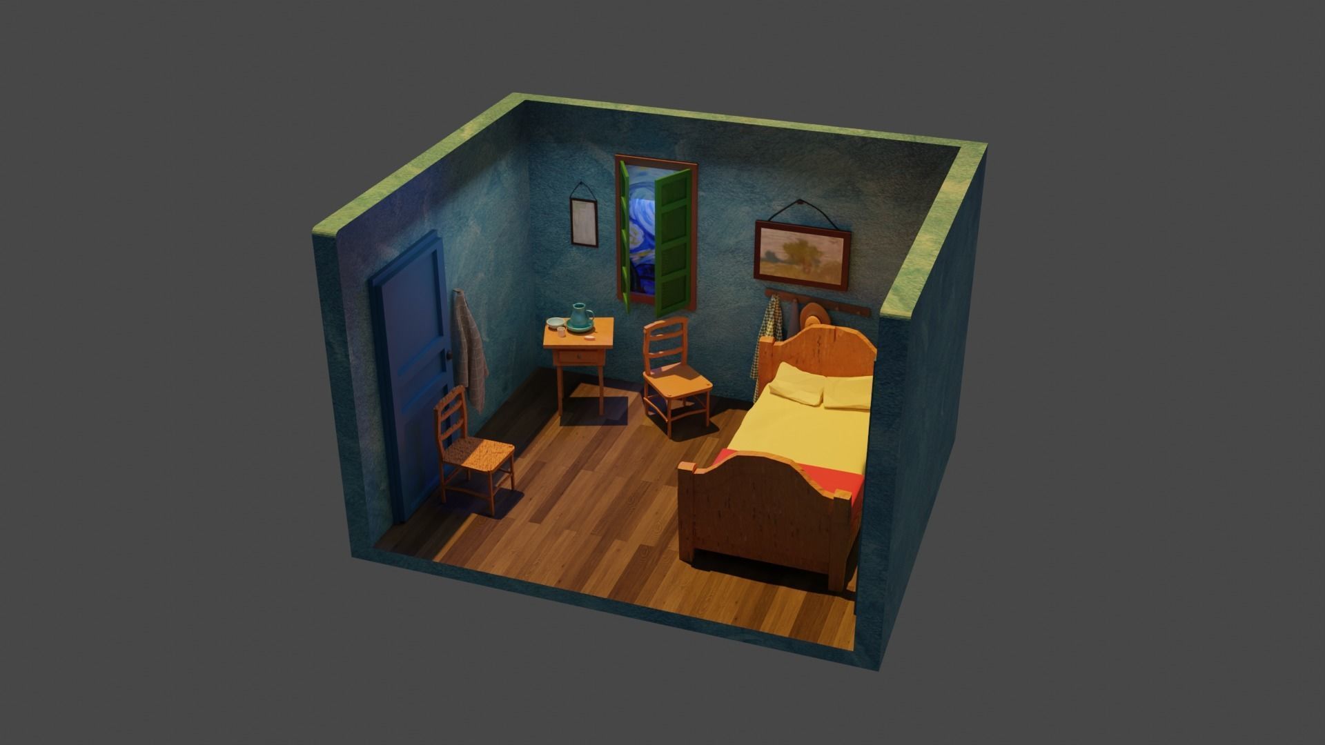 Vincent Van Gogh art like room low poly blender  Low-poly 3D model_2