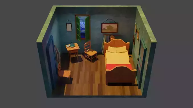 Vincent Van Gogh art like room low poly blender  Low-poly 3D model