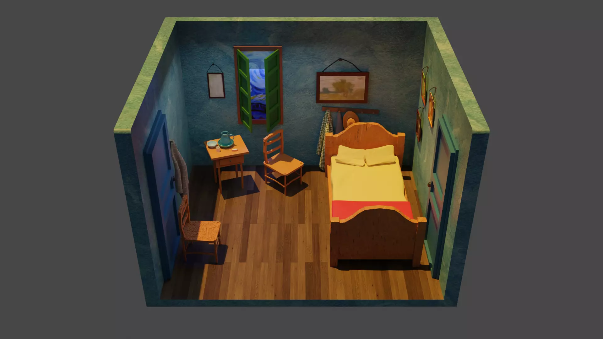 Vincent Van Gogh art like room low poly blender  Low-poly 3D model_0