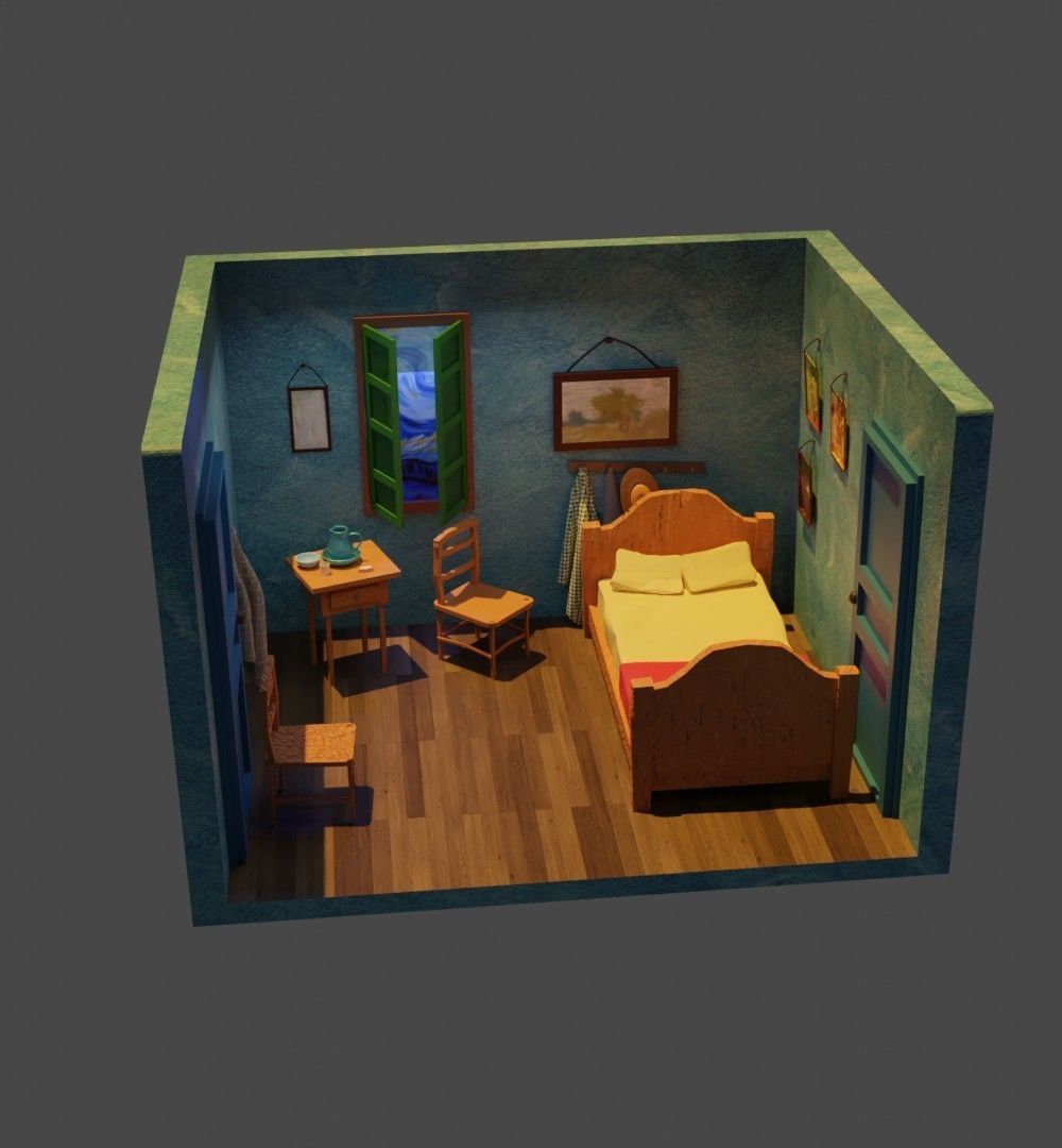 Vincent Van Gogh art like room low poly blender  Low-poly 3D model_7