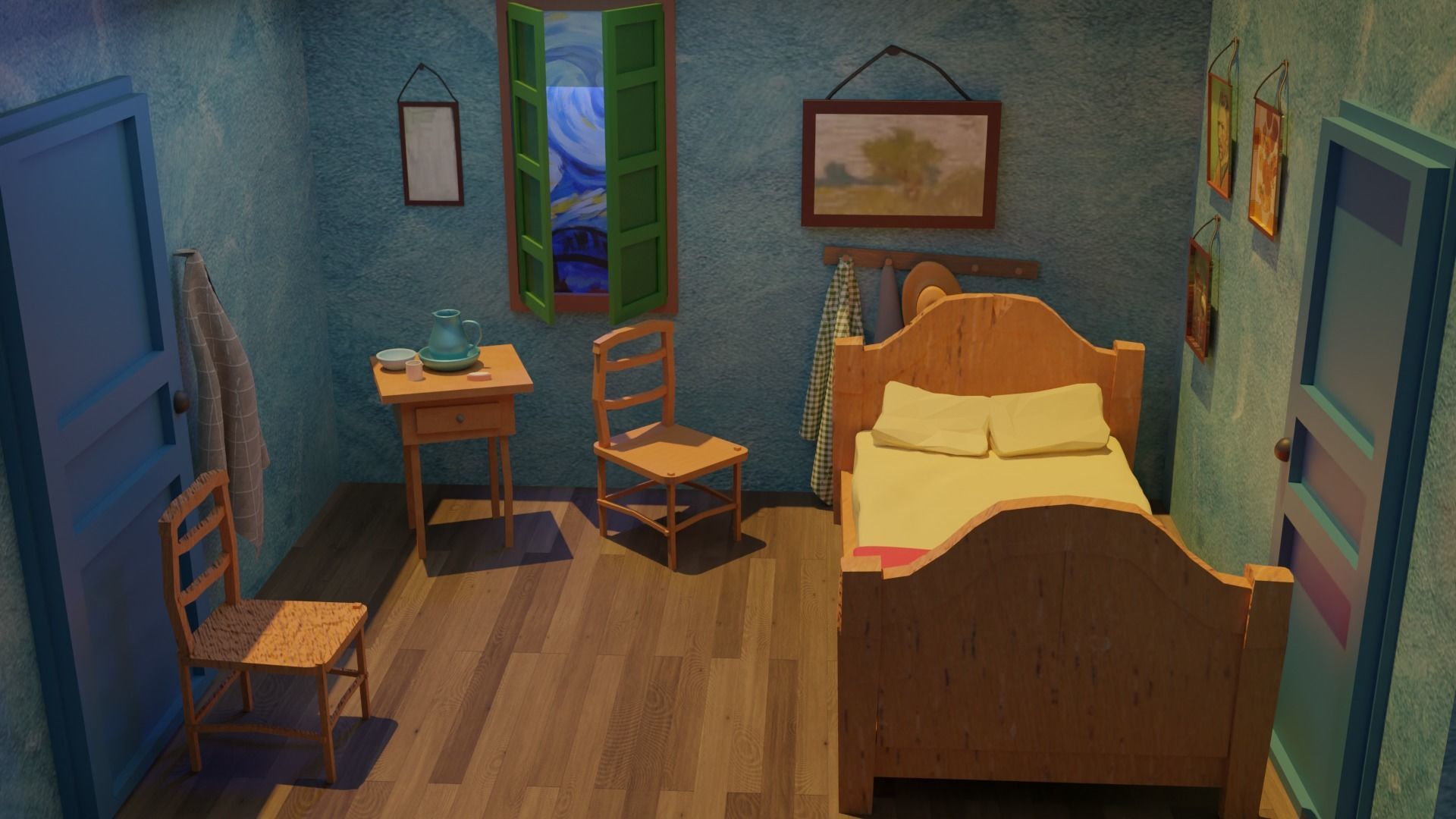 Vincent Van Gogh art like room low poly blender  Low-poly 3D model_6