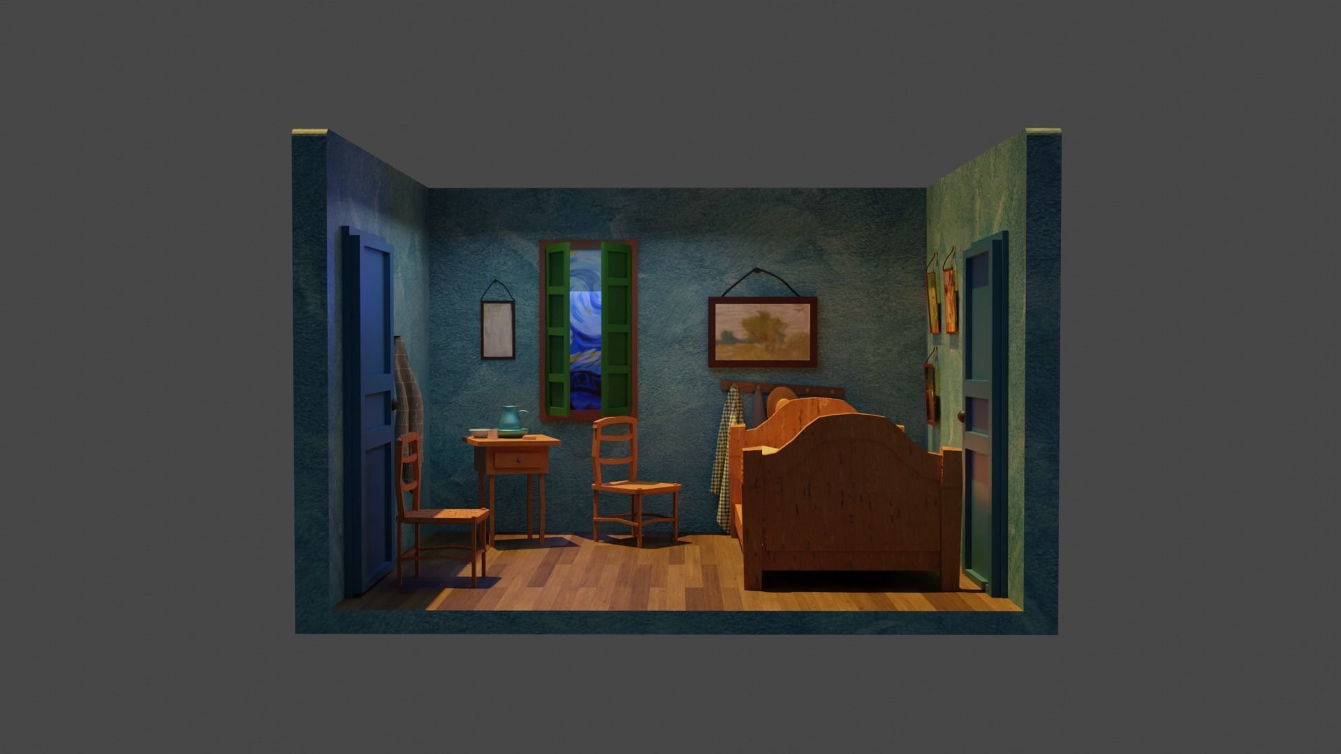 Vincent Van Gogh art like room low poly blender  Low-poly 3D model_4
