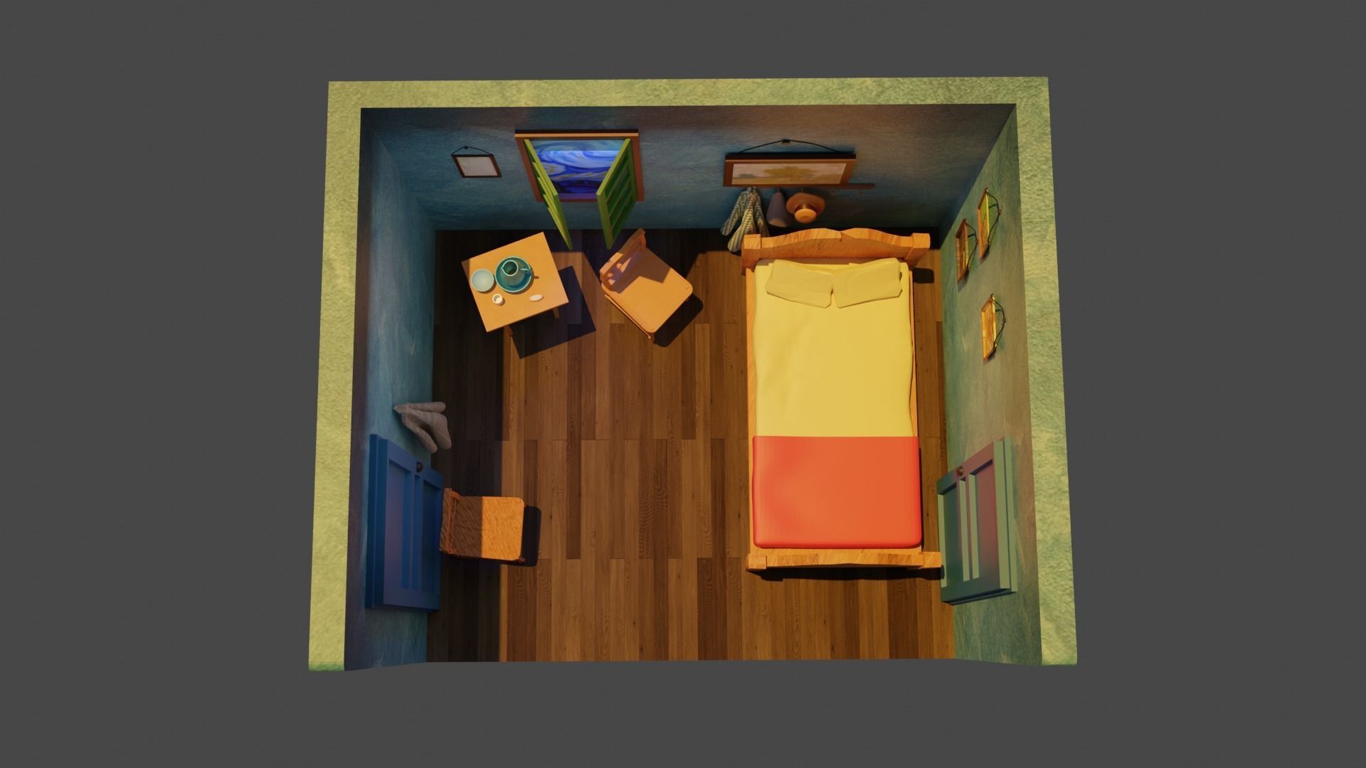 Vincent Van Gogh art like room low poly blender  Low-poly 3D model_5