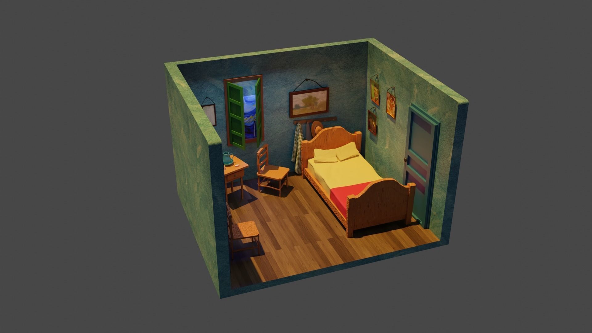 Vincent Van Gogh art like room low poly blender  Low-poly 3D model_3