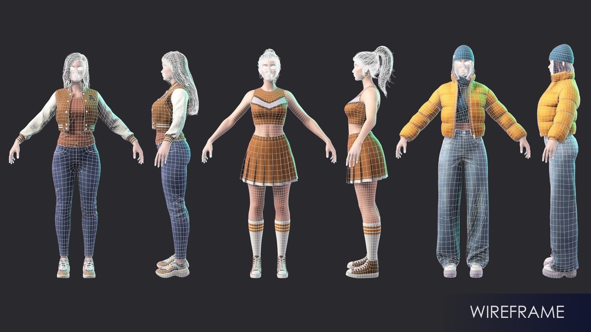 Casual Wear Girls Pack 3-Streetwear Realistic Stylized Character Low-poly 3D model_20