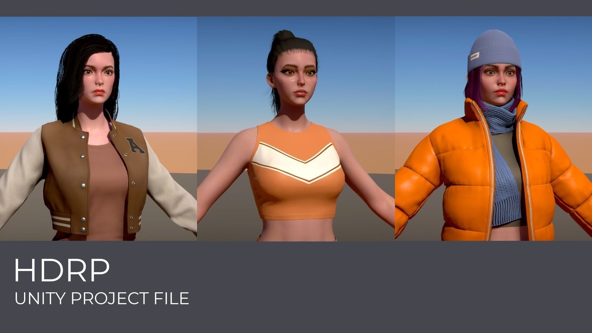 Casual Wear Girls Pack 3-Streetwear Realistic Stylized Character Low-poly 3D model_38