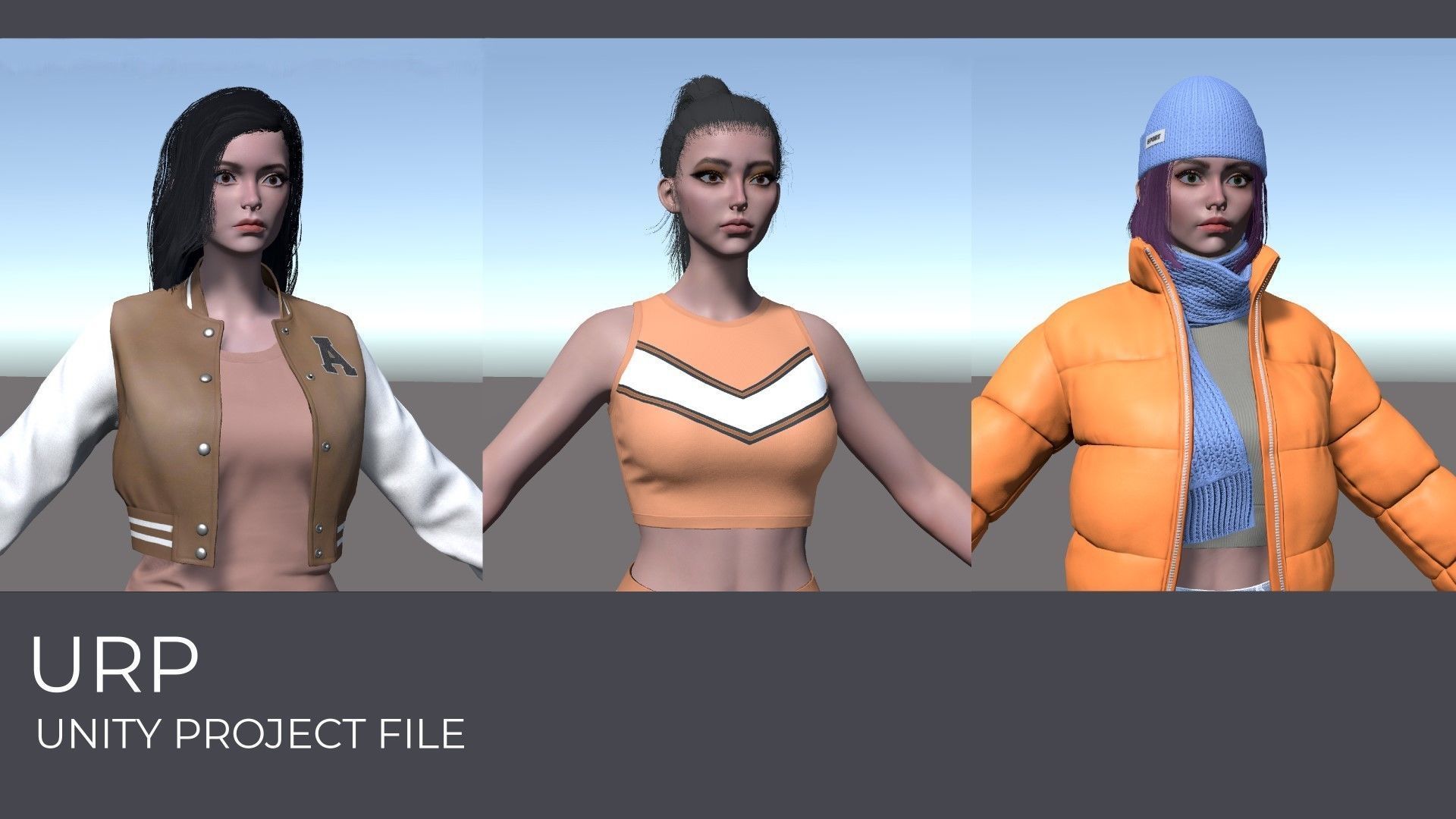 Casual Wear Girls Pack 3-Streetwear Realistic Stylized Character Low-poly 3D model_39