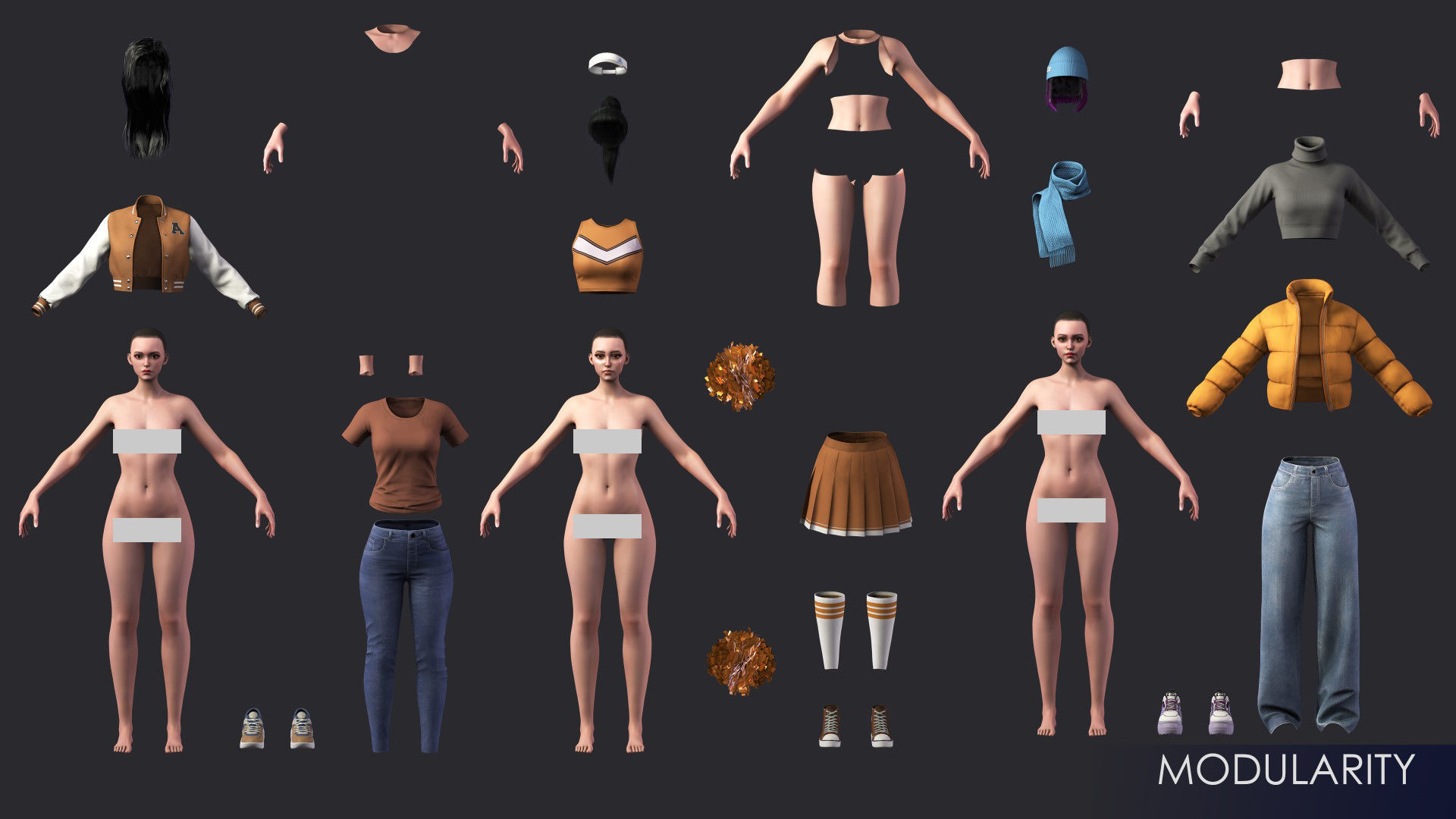 Casual Wear Girls Pack 3-Streetwear Realistic Stylized Character Low-poly 3D model_37