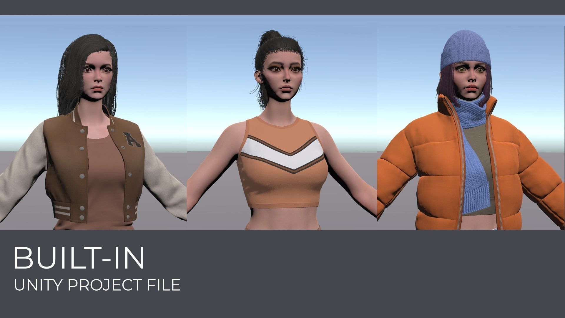 Casual Wear Girls Pack 3-Streetwear Realistic Stylized Character Low-poly 3D model_40