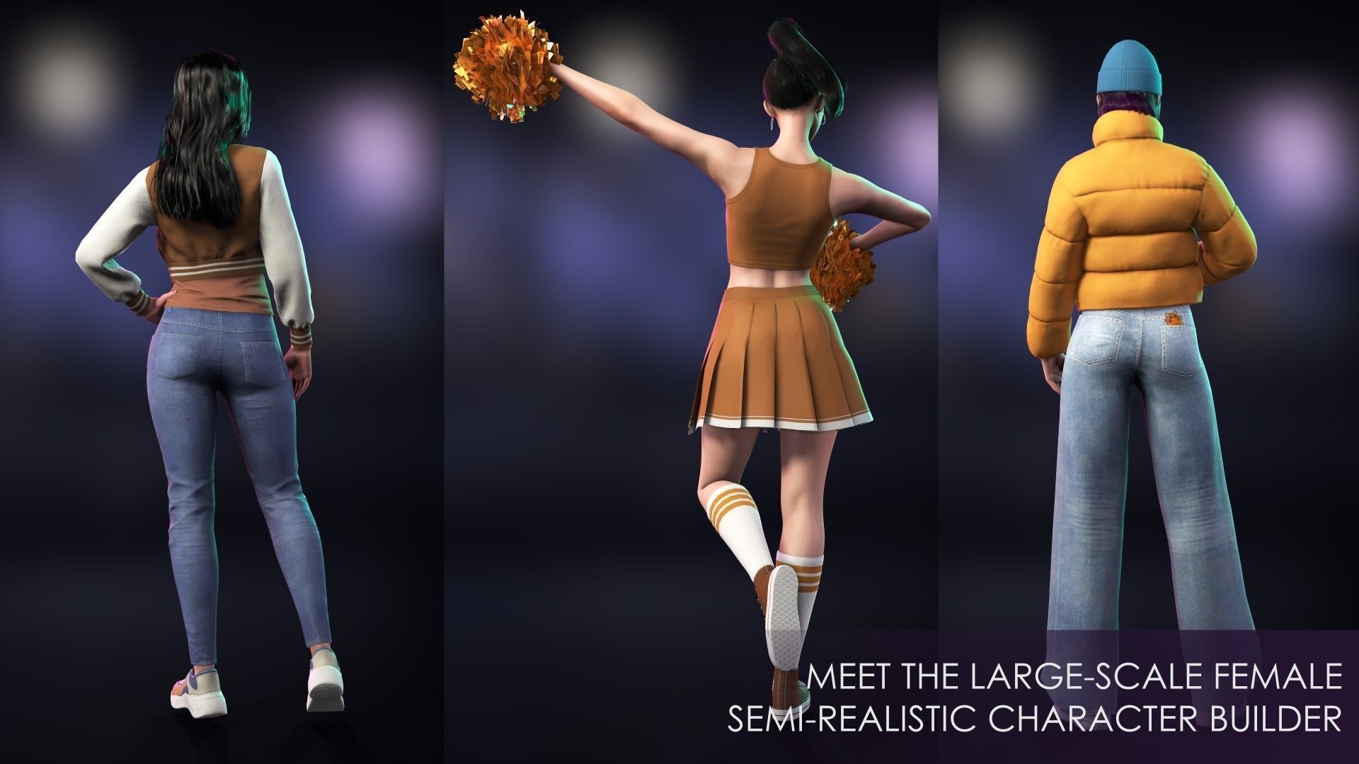 Casual Wear Girls Pack 3-Streetwear Realistic Stylized Character Low-poly 3D model_4