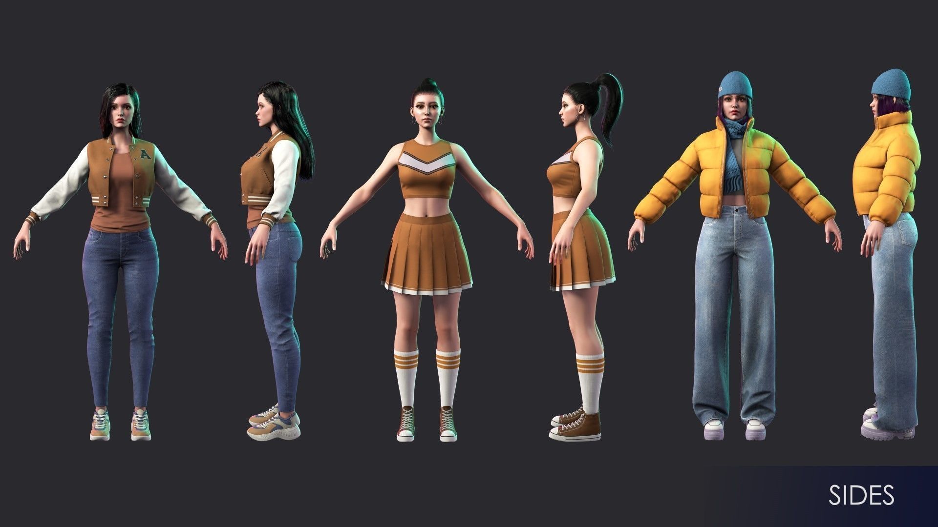 Casual Wear Girls Pack 3-Streetwear Realistic Stylized Character Low-poly 3D model_19