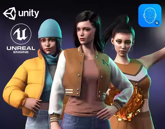 Casual Wear Girls Pack 3-Streetwear Realistic Stylized Character Low-poly 3D model