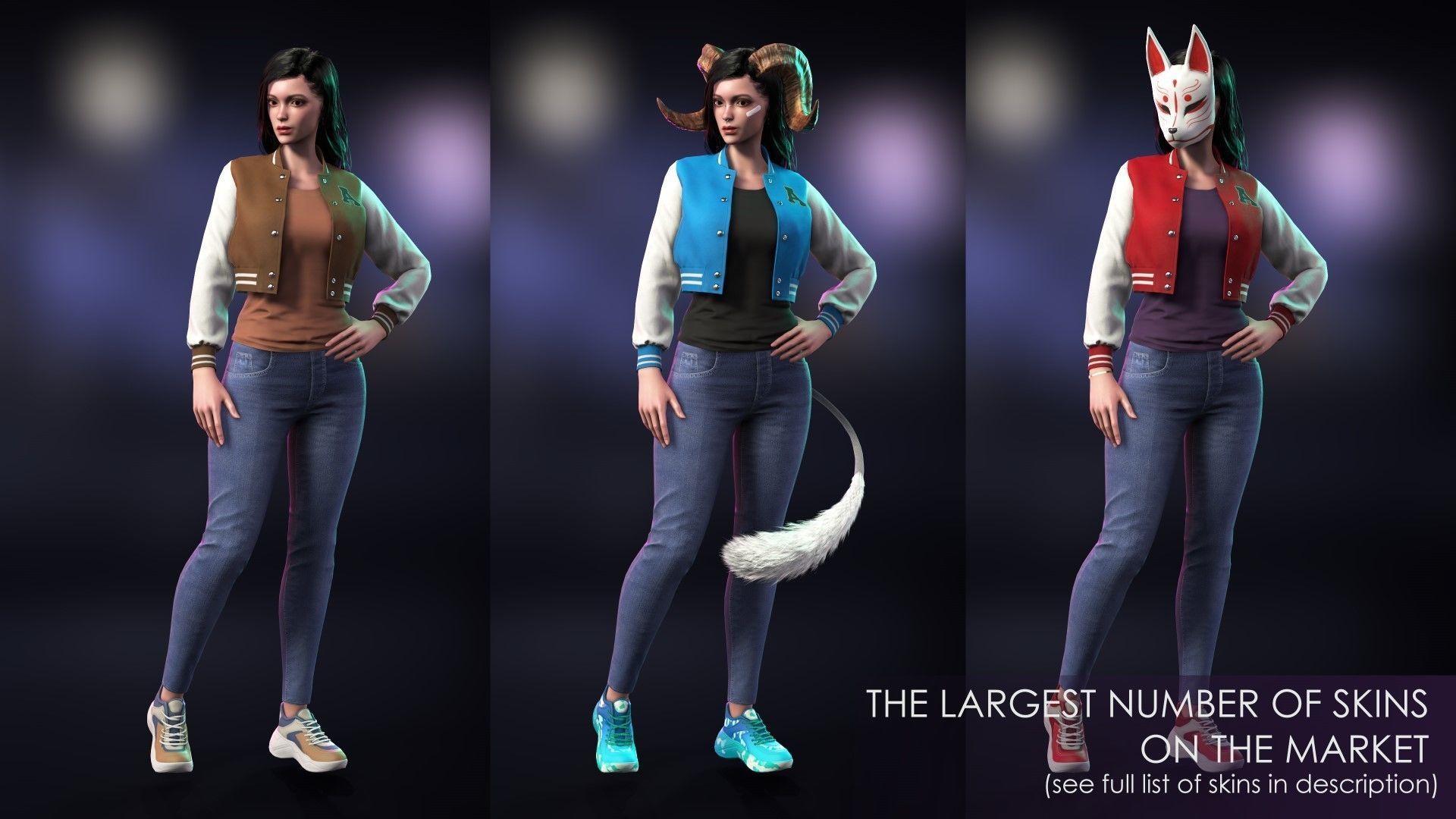 Casual Wear Girls Pack 3-Streetwear Realistic Stylized Character Low-poly 3D model_6