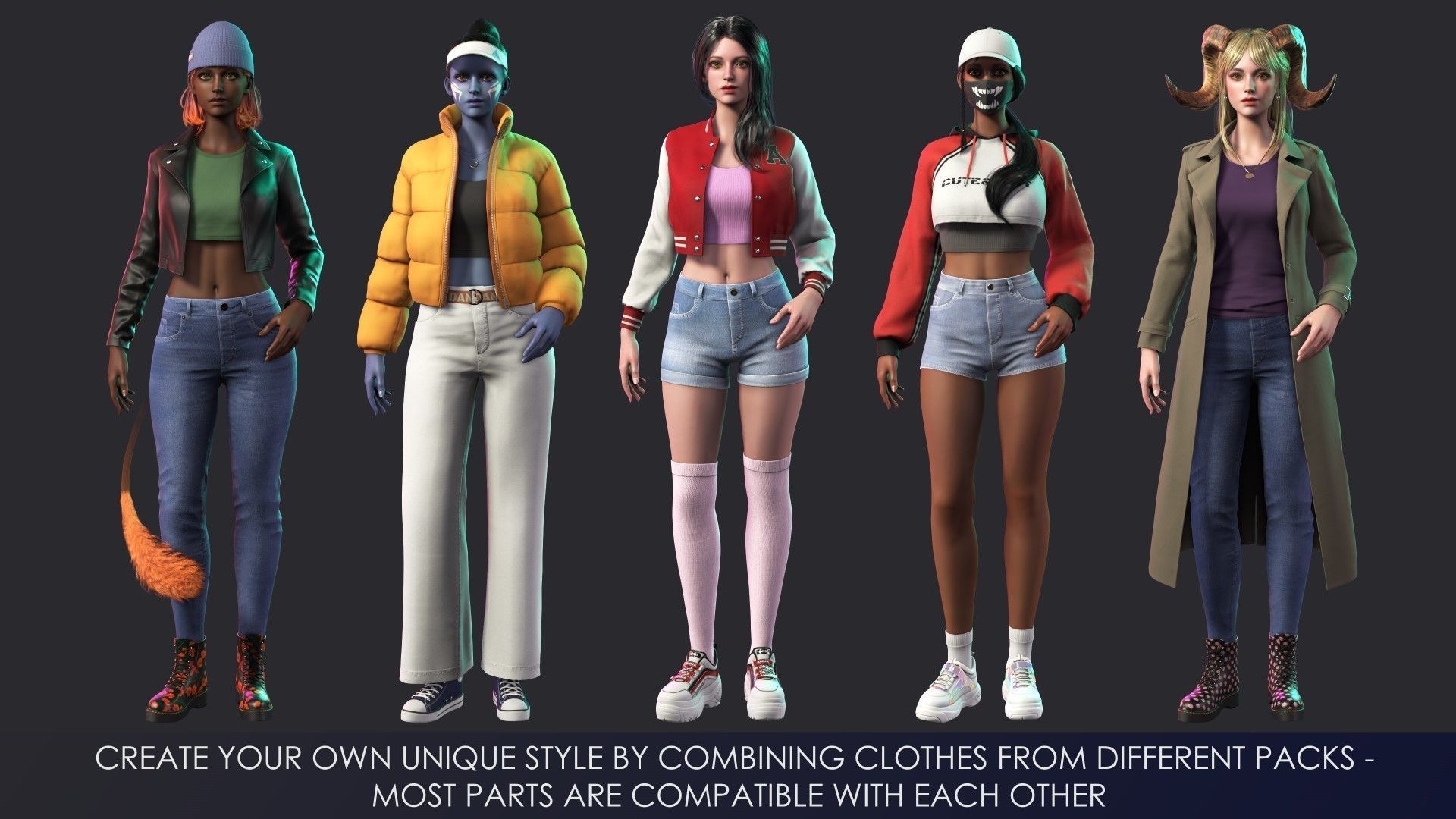 Casual Wear Girls Pack 3-Streetwear Realistic Stylized Character Low-poly 3D model_12