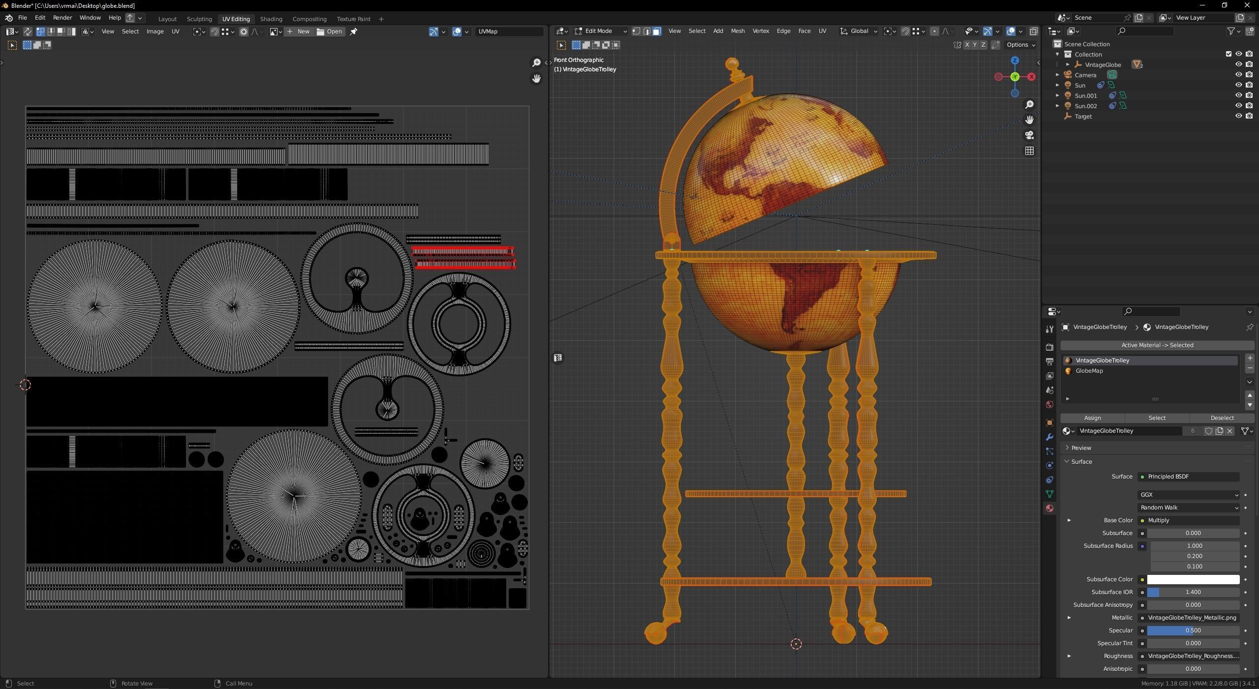 Vintage Globe Trolley 3D model_7