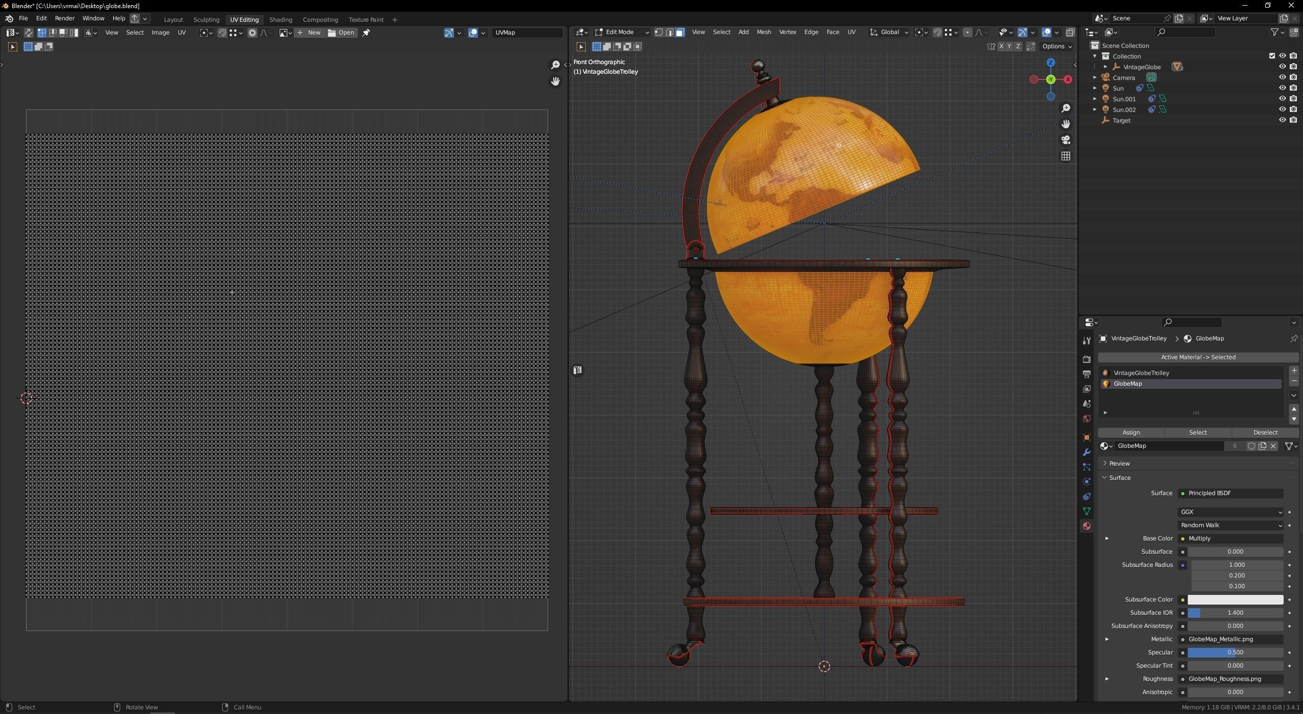 Vintage Globe Trolley 3D model_6