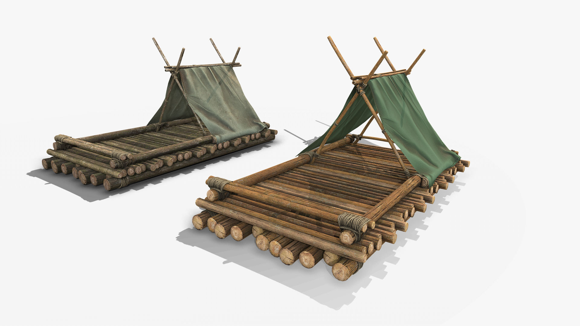 Wooden Raft 1 Low-poly 3D model_1