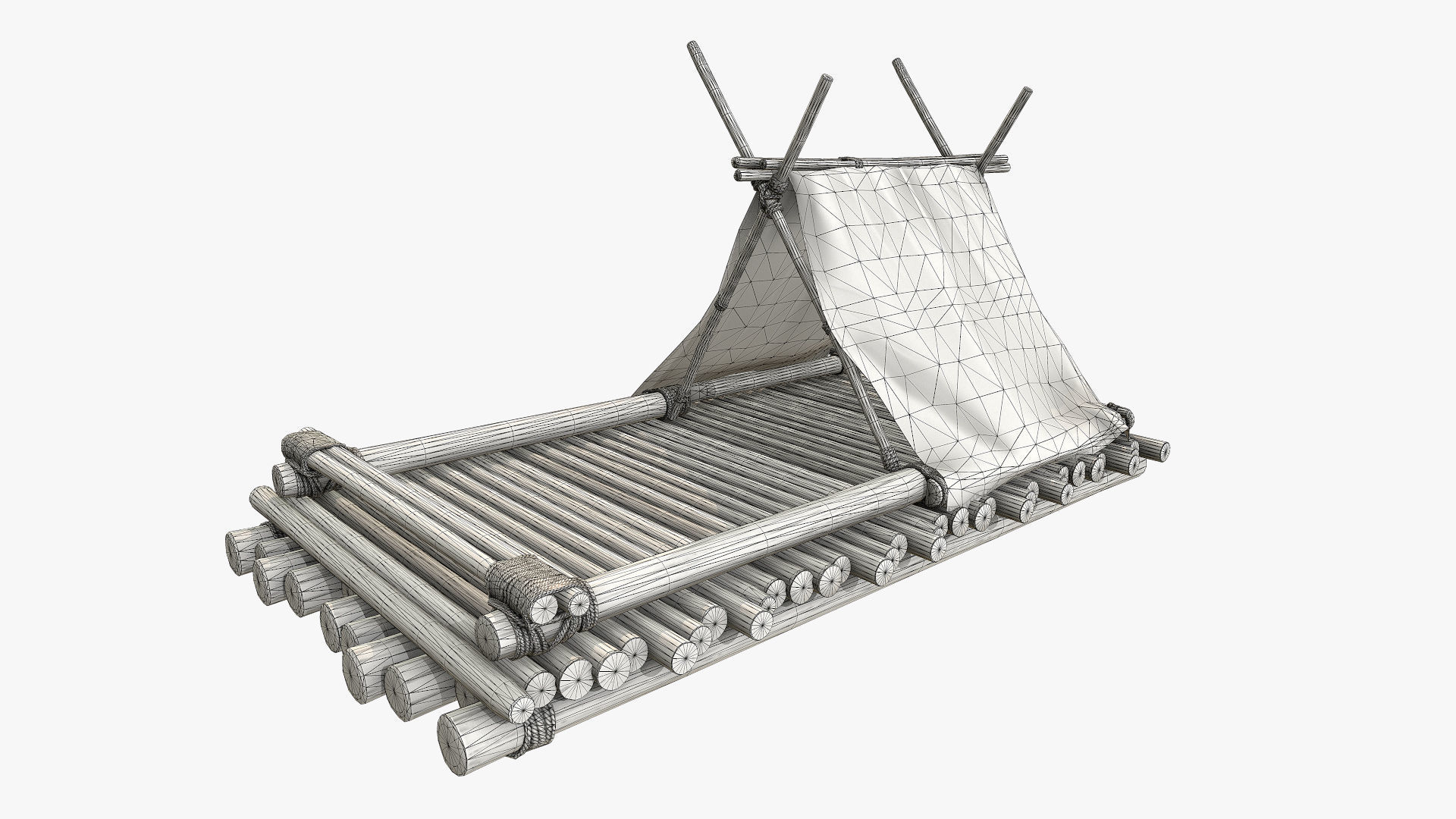 Wooden Raft 1 Low-poly 3D model_11