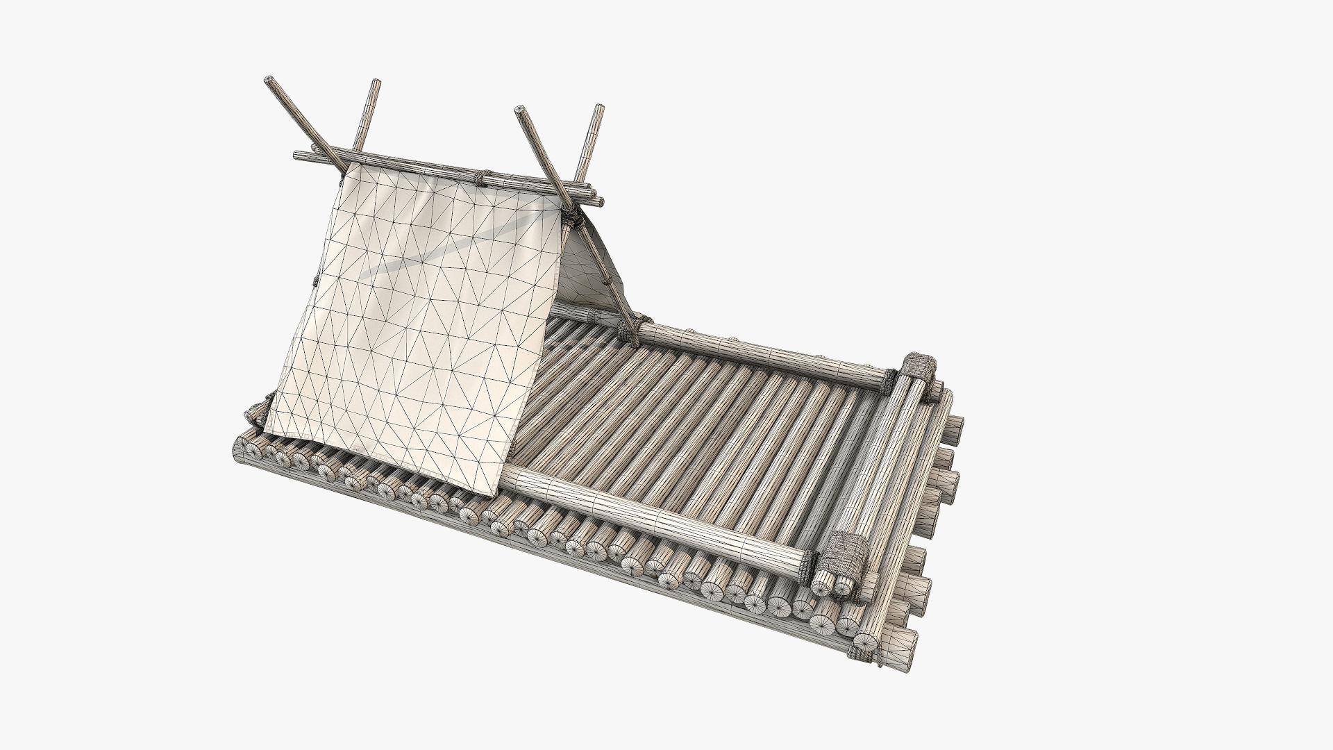 Wooden Raft 1 Low-poly 3D model_10