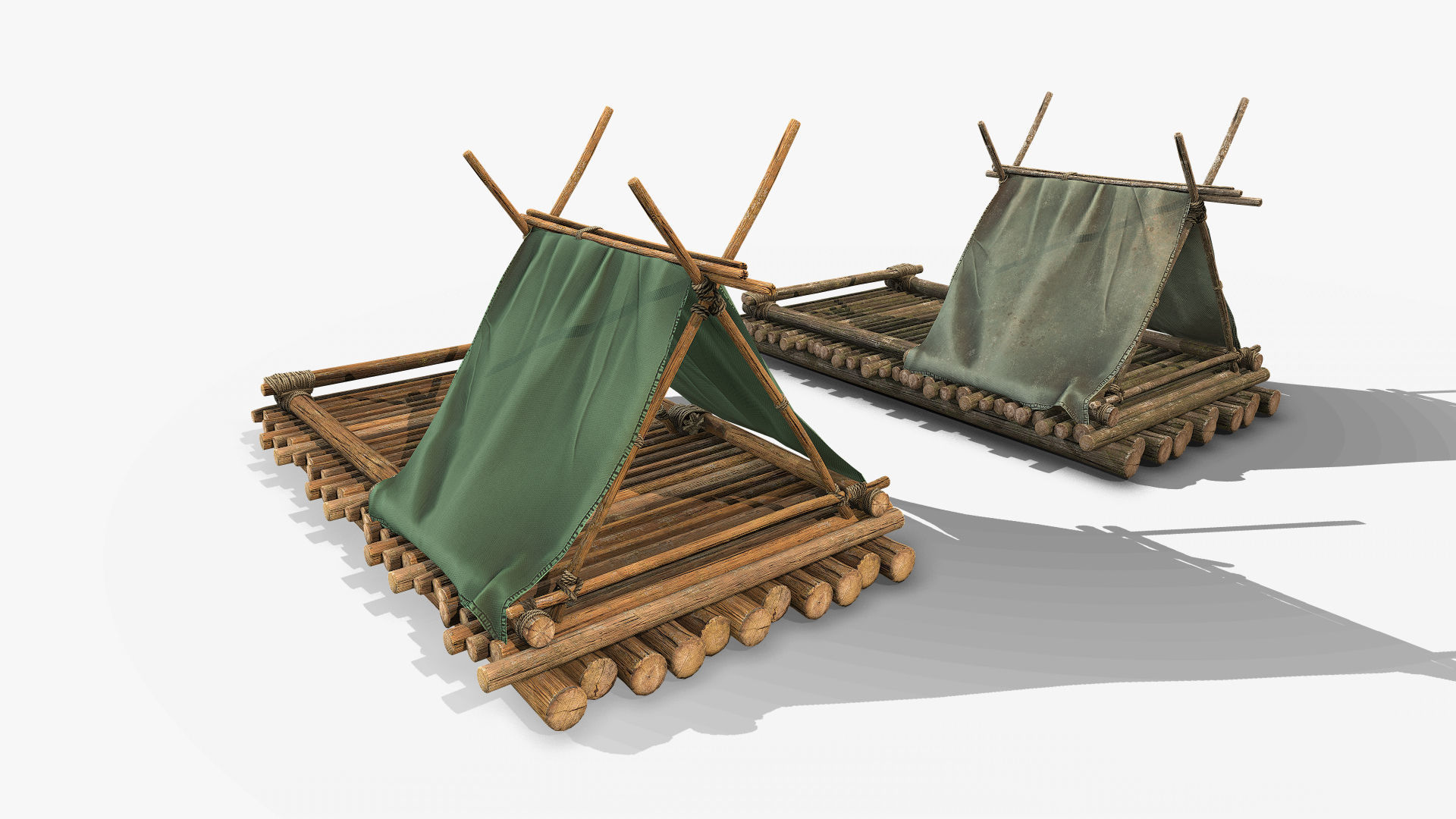 Wooden Raft 1 Low-poly 3D model_2