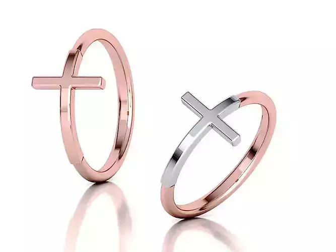 Sideways cross ring horizontal cross twotone ring 3D print model