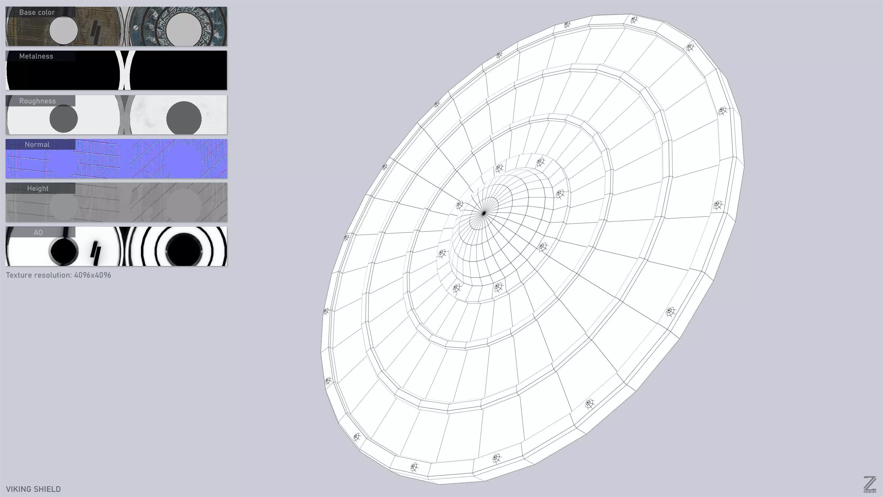 Viking shield Low-poly 3D model_4