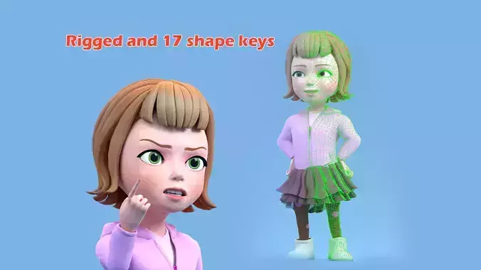 Cartoon liitle girl rigged Low-poly 3D model