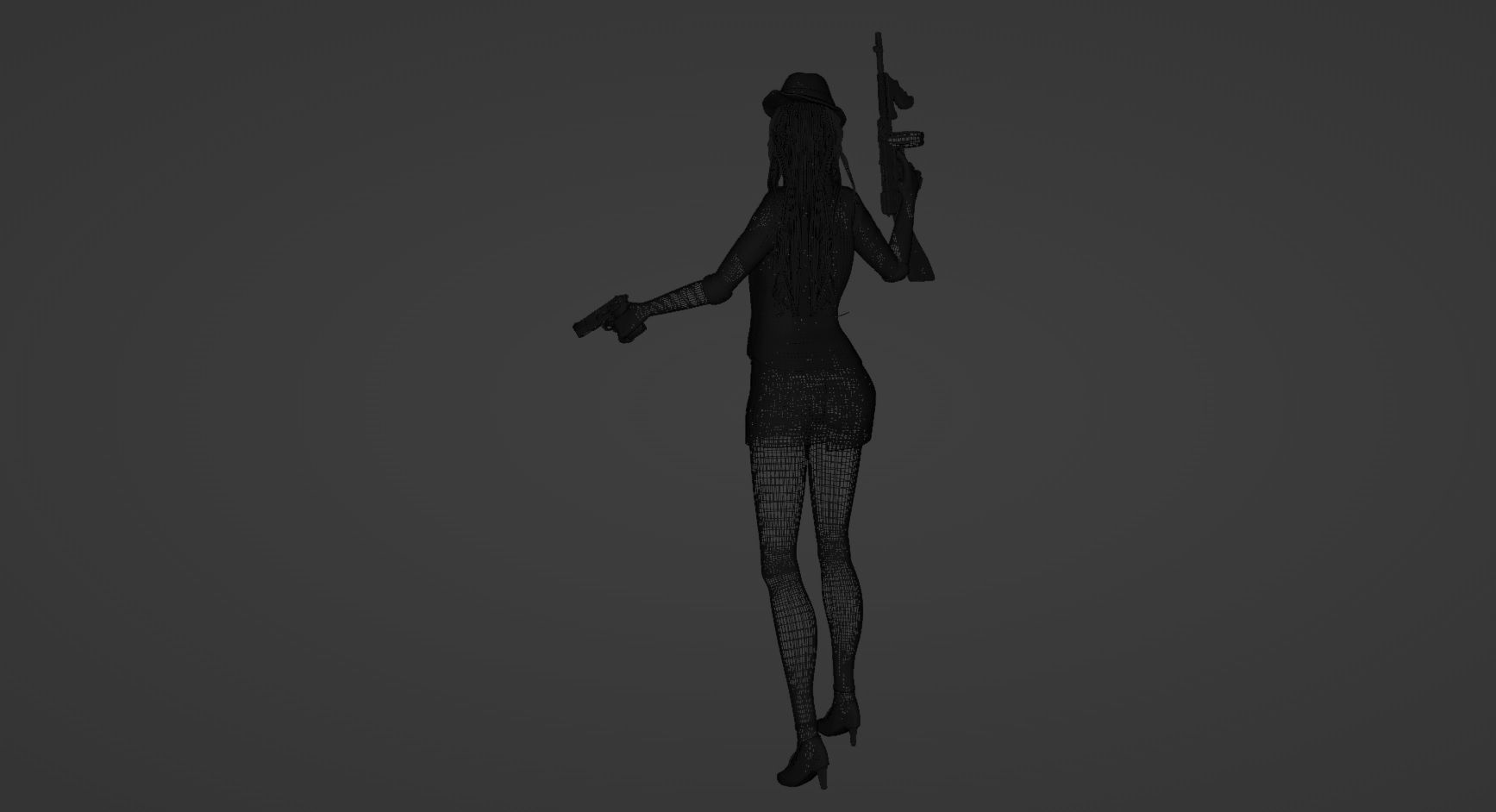 Female Mafia Mob Low-poly 3D model_4