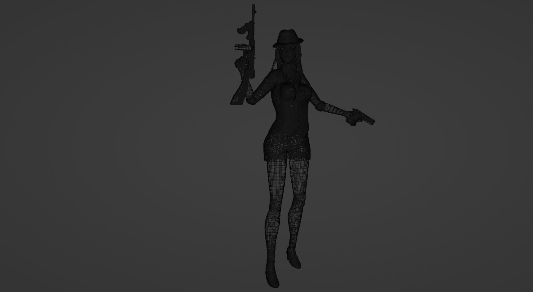 Female Mafia Mob Low-poly 3D model_2