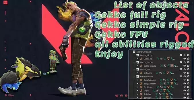 Gekko from Valorant rigged with abilities