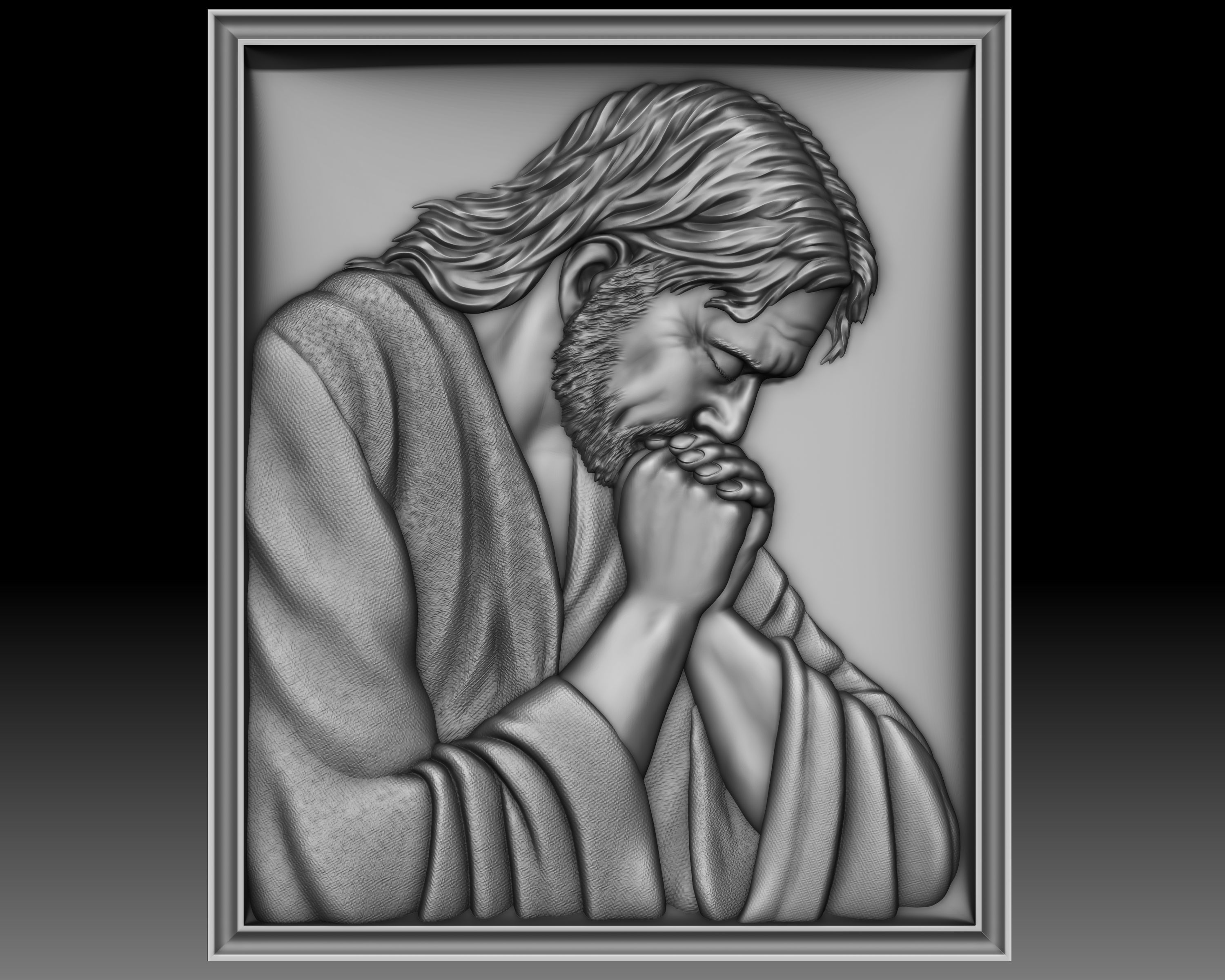 Jesus praying  bas-relief 3D print model_7