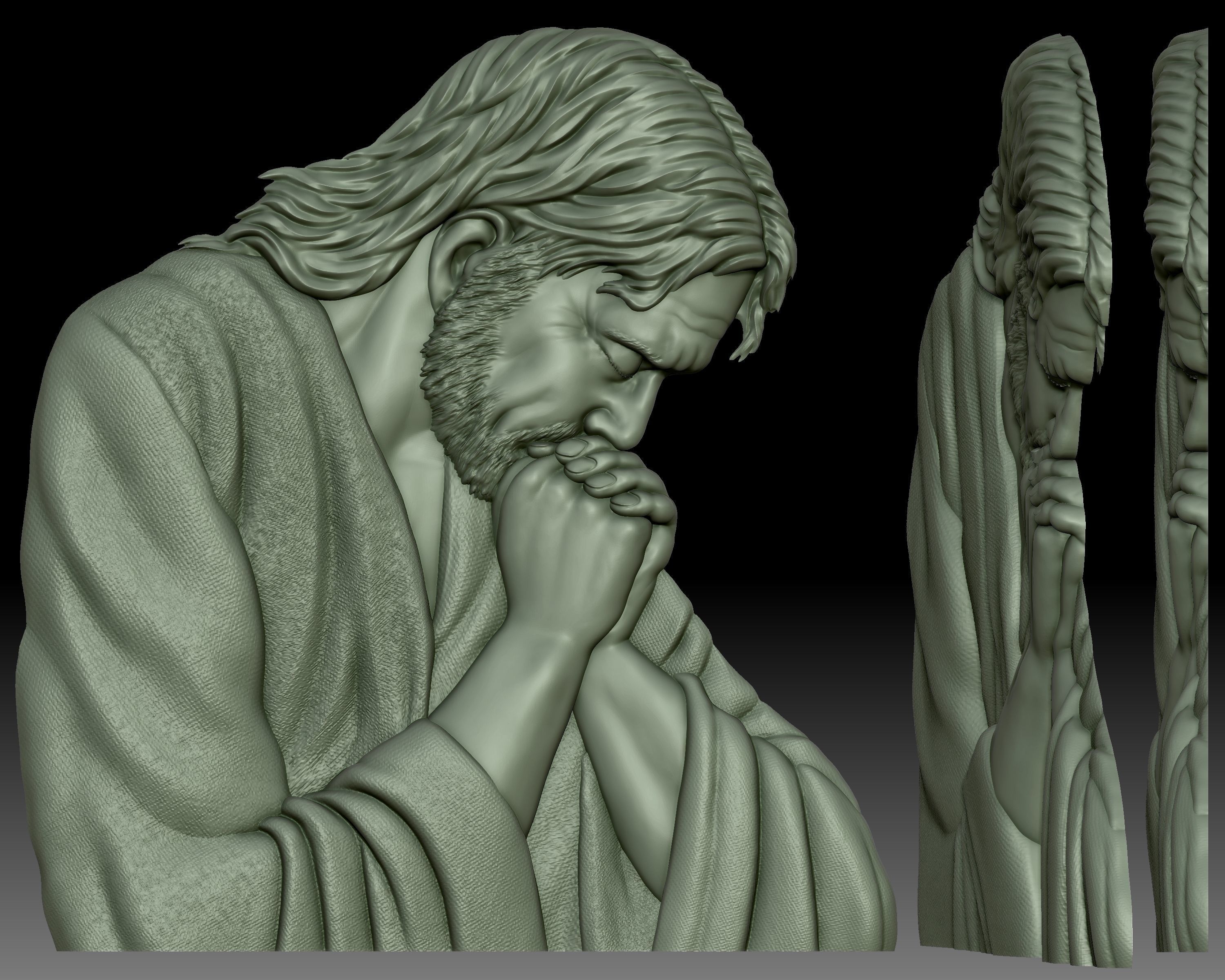 Jesus praying  bas-relief 3D print model_1