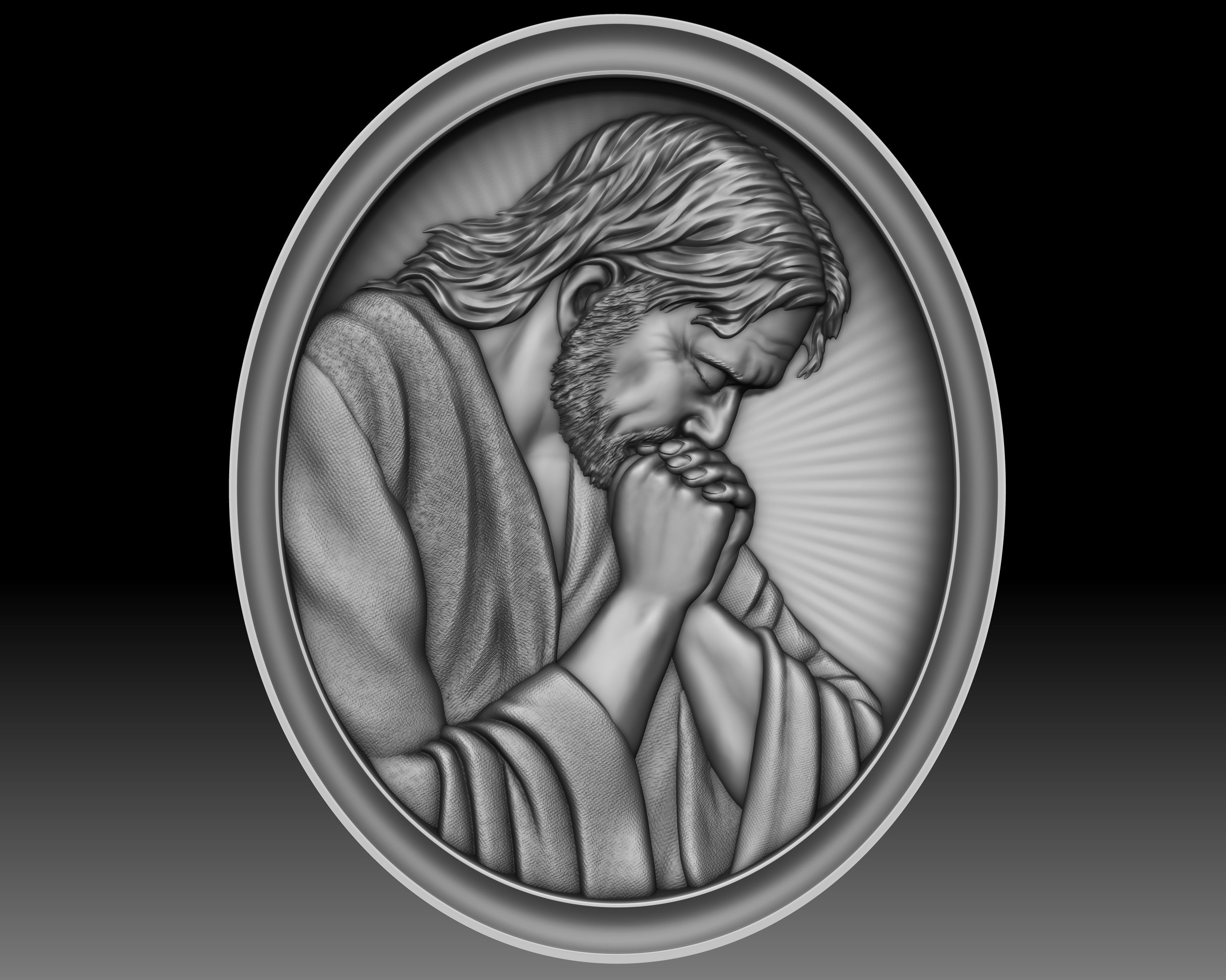 Jesus praying  bas-relief 3D print model_9