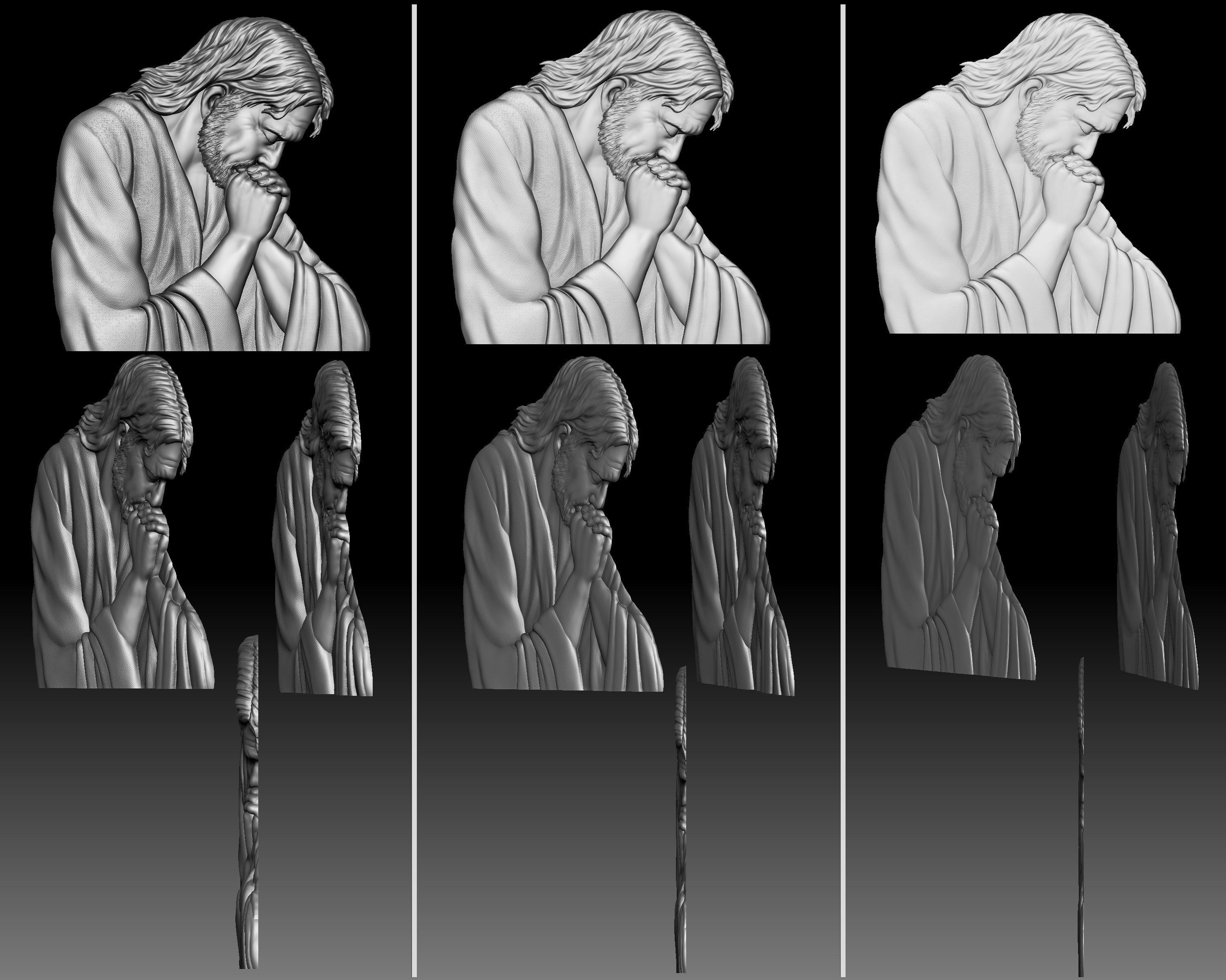Jesus praying  bas-relief 3D print model_5