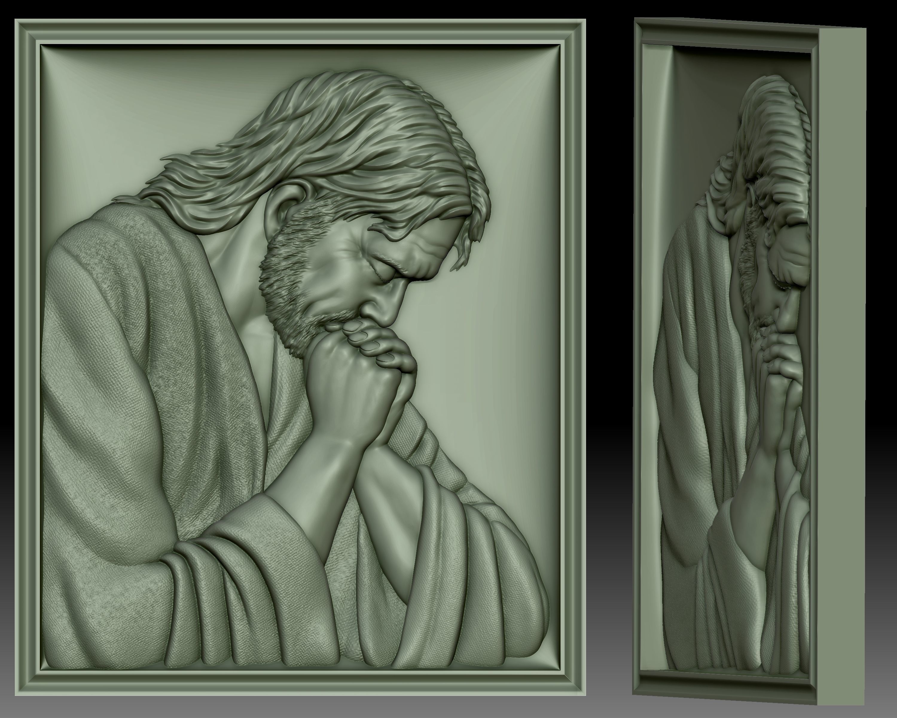 Jesus praying  bas-relief 3D print model_2