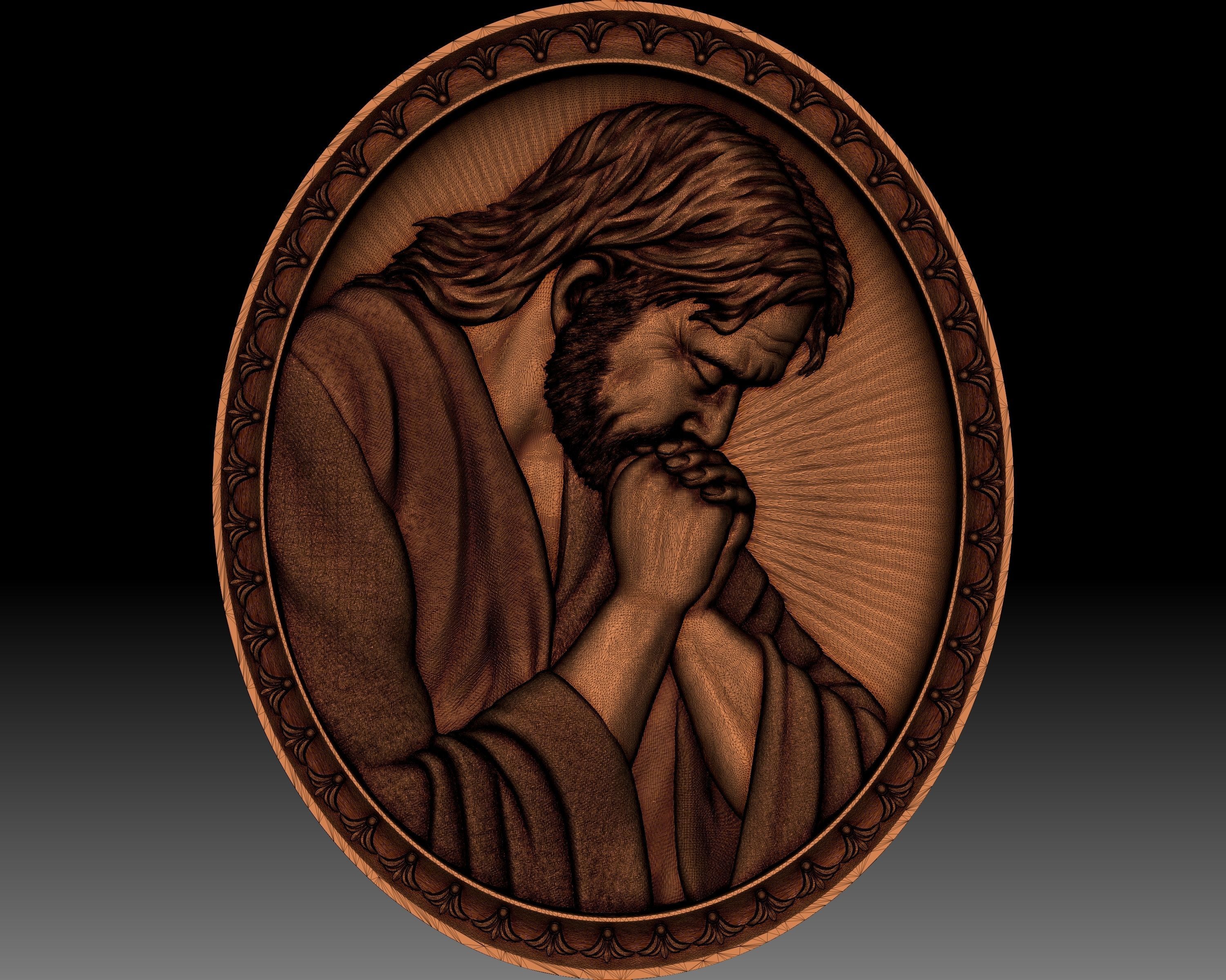 Jesus praying  bas-relief 3D print model_12