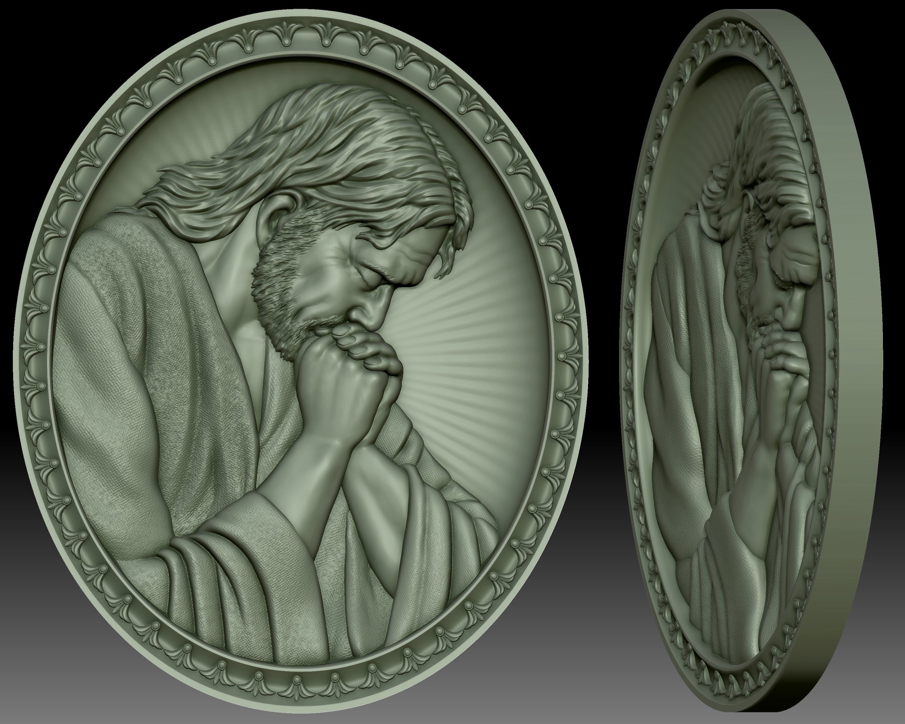 Jesus praying  bas-relief 3D print model_3