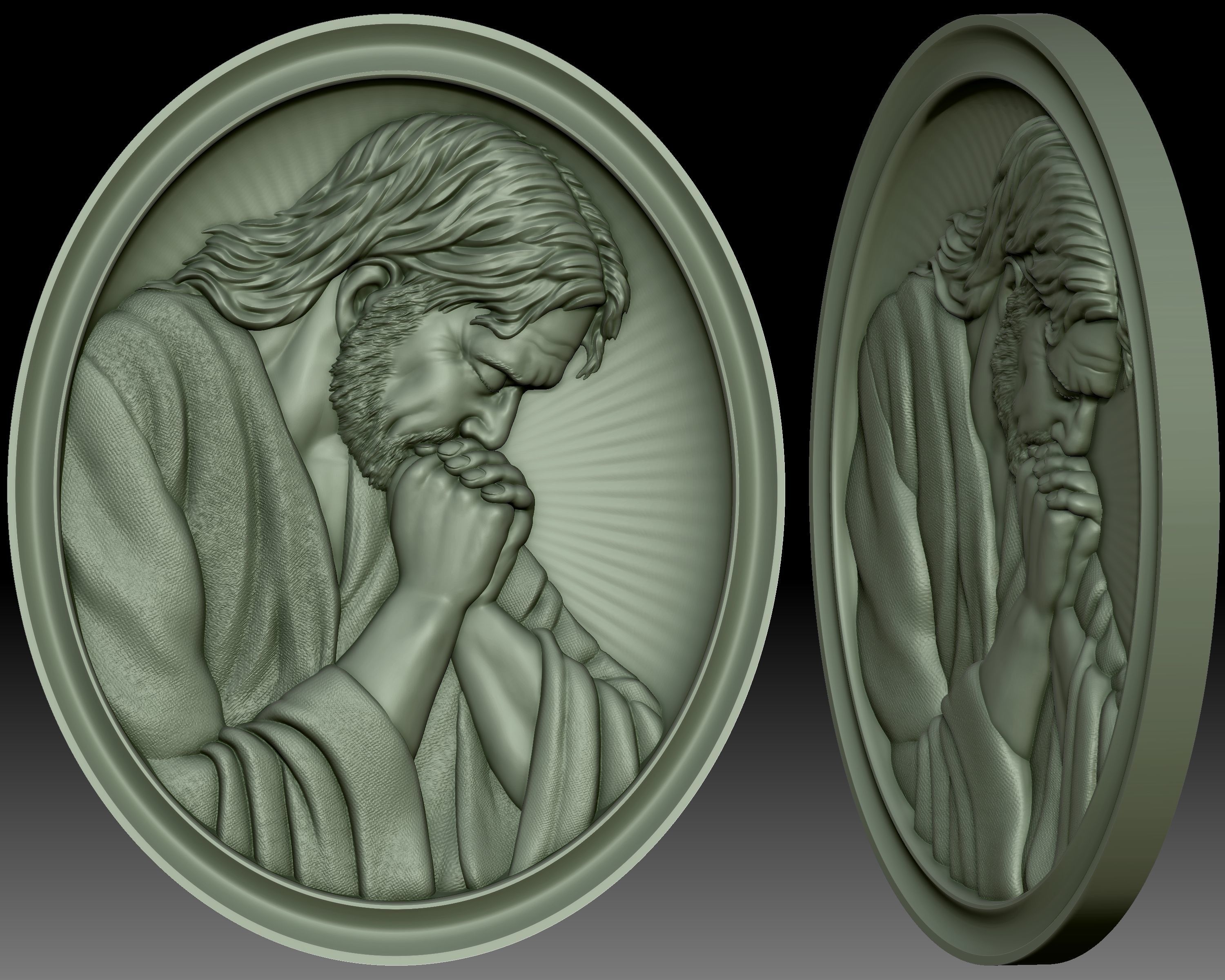 Jesus praying  bas-relief 3D print model_4