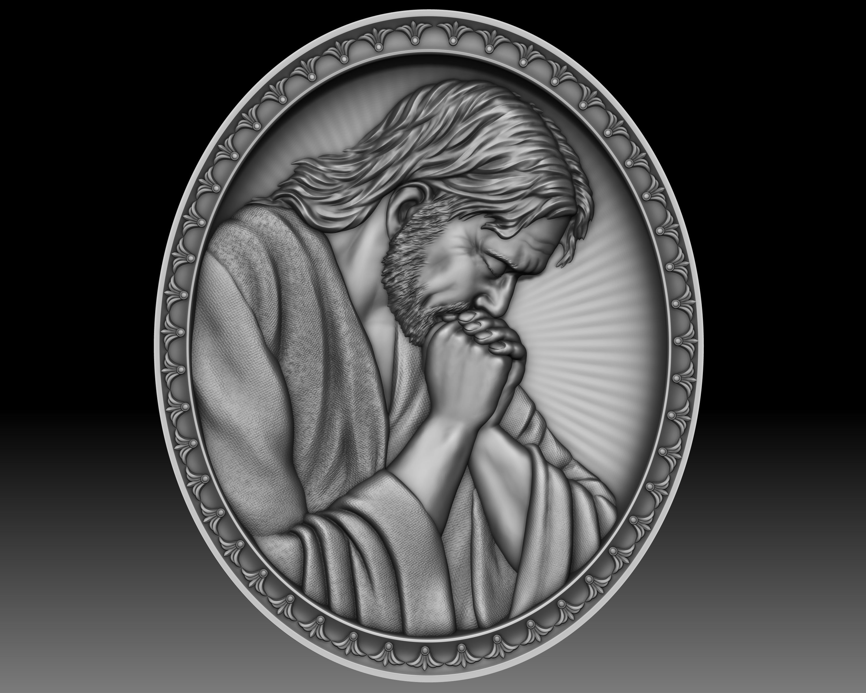Jesus praying  bas-relief 3D print model_8