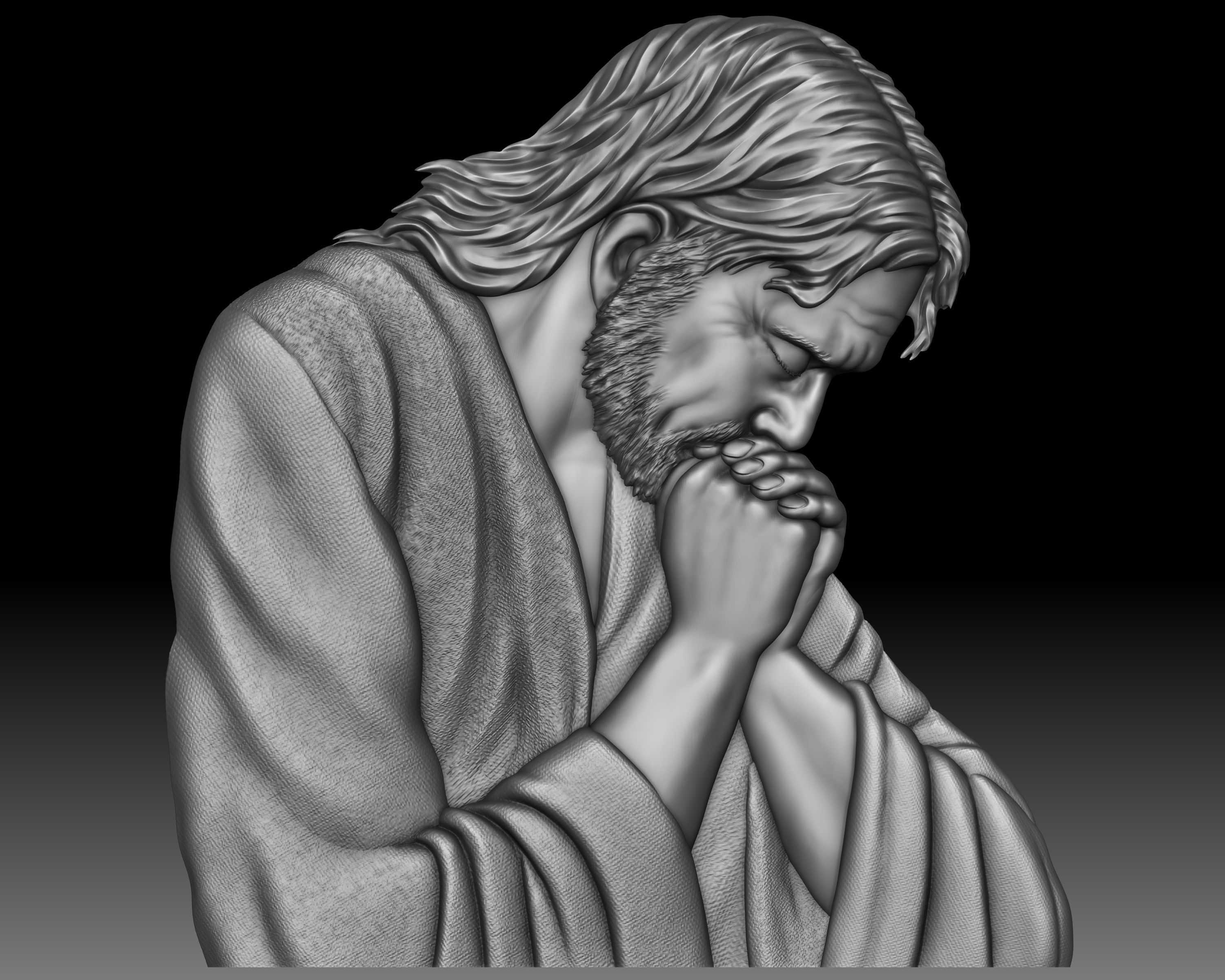 Jesus praying  bas-relief 3D print model_6