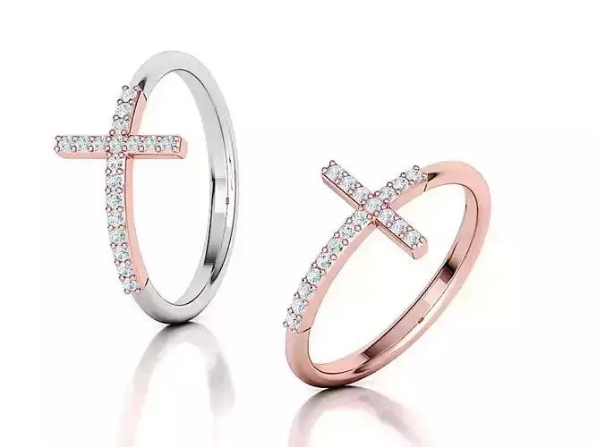 Diamond Sideways cross ring horizontal cross twotone ring 3D print model
